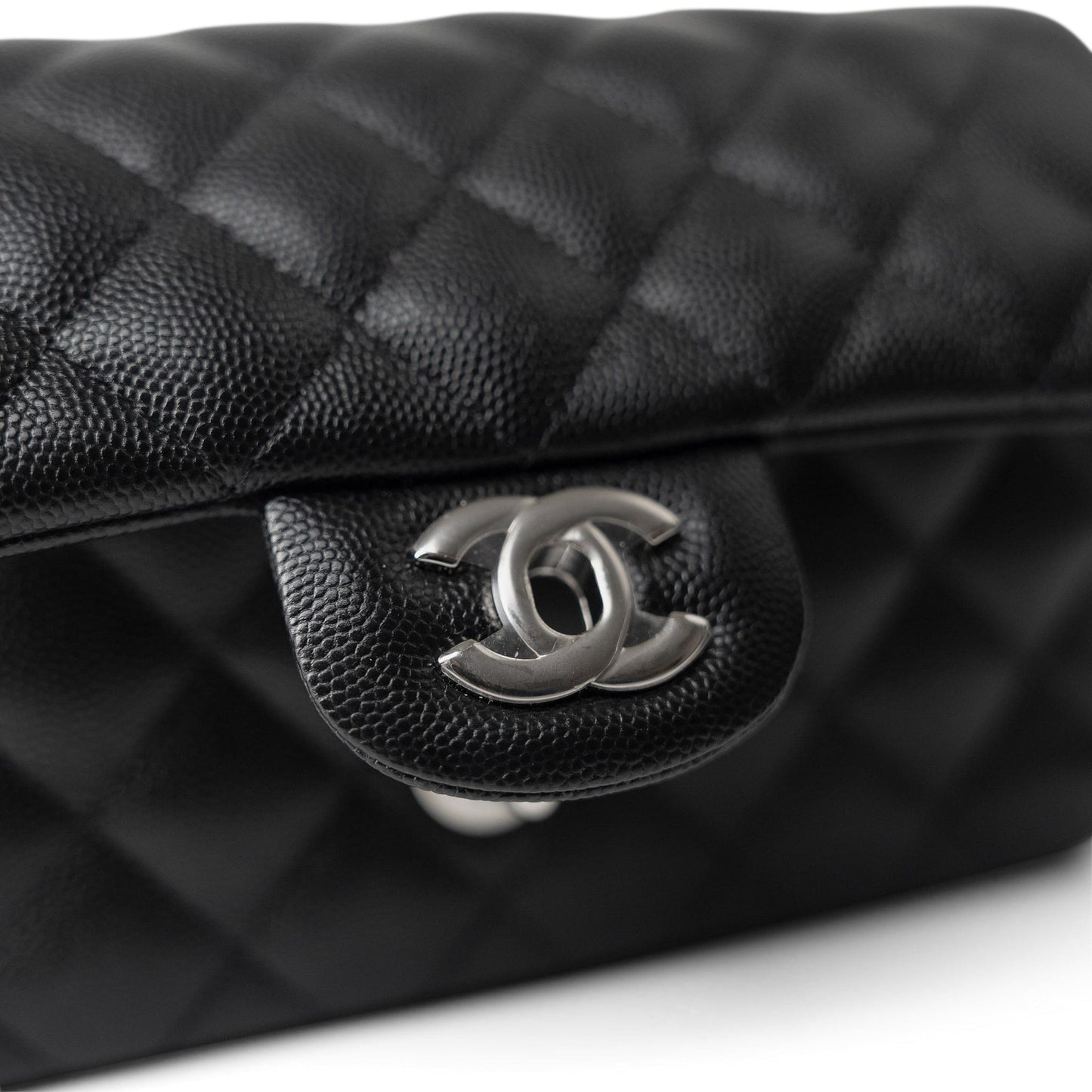 17B Black Caviar Quilted Mini Rectangular Flap Silver Hardware