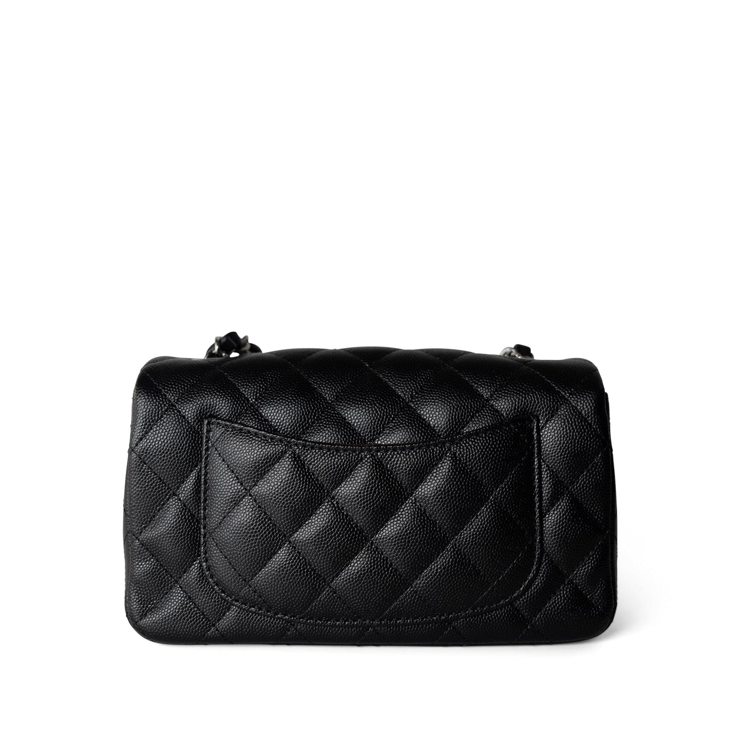17B Black Caviar Quilted Mini Rectangular Flap Silver Hardware