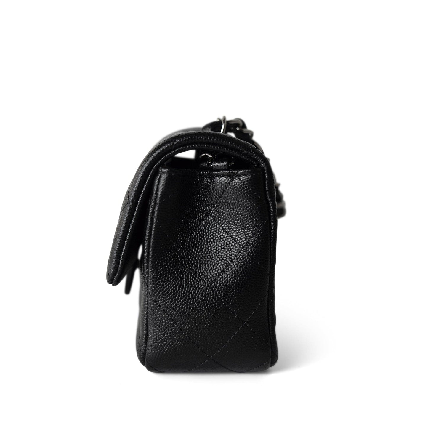 17B Black Caviar Quilted Mini Rectangular Flap Silver Hardware