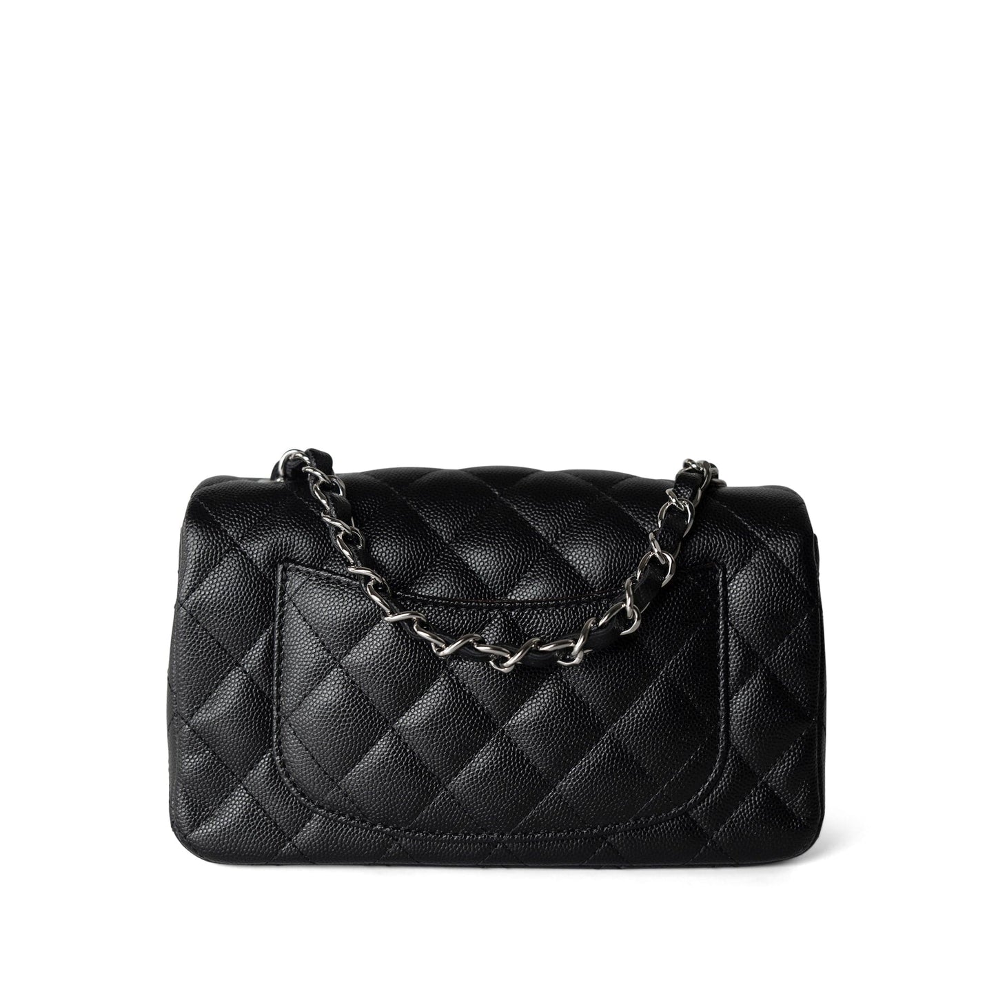 17B Black Caviar Quilted Mini Rectangular Flap Silver Hardware