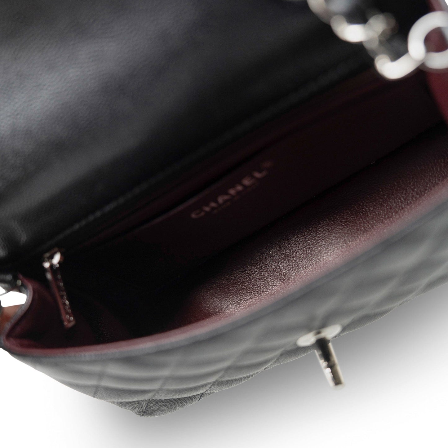 17B Black Caviar Quilted Mini Rectangular Flap Silver Hardware