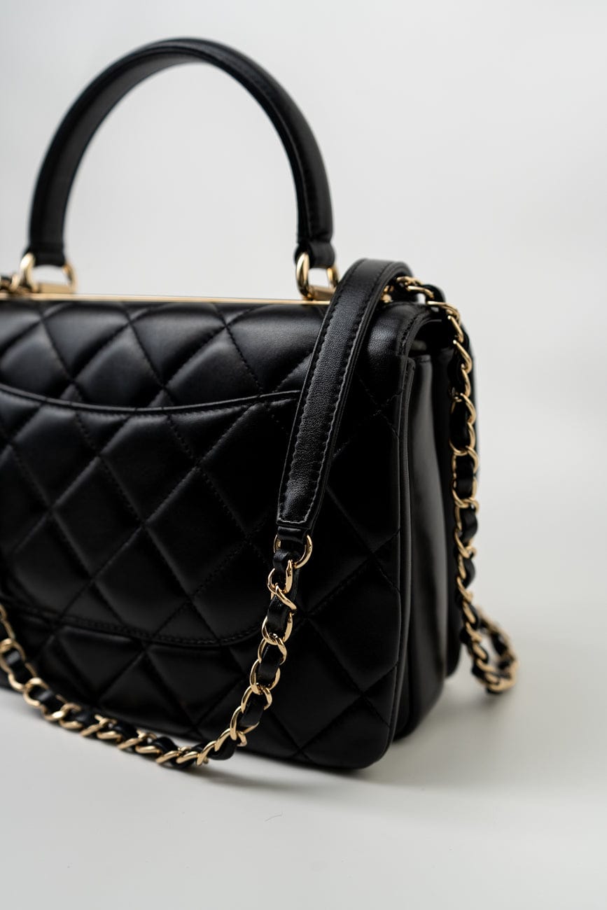 Trendy CC Black Lambskin Black Lambskin Quilted Small Light Gold Hardware