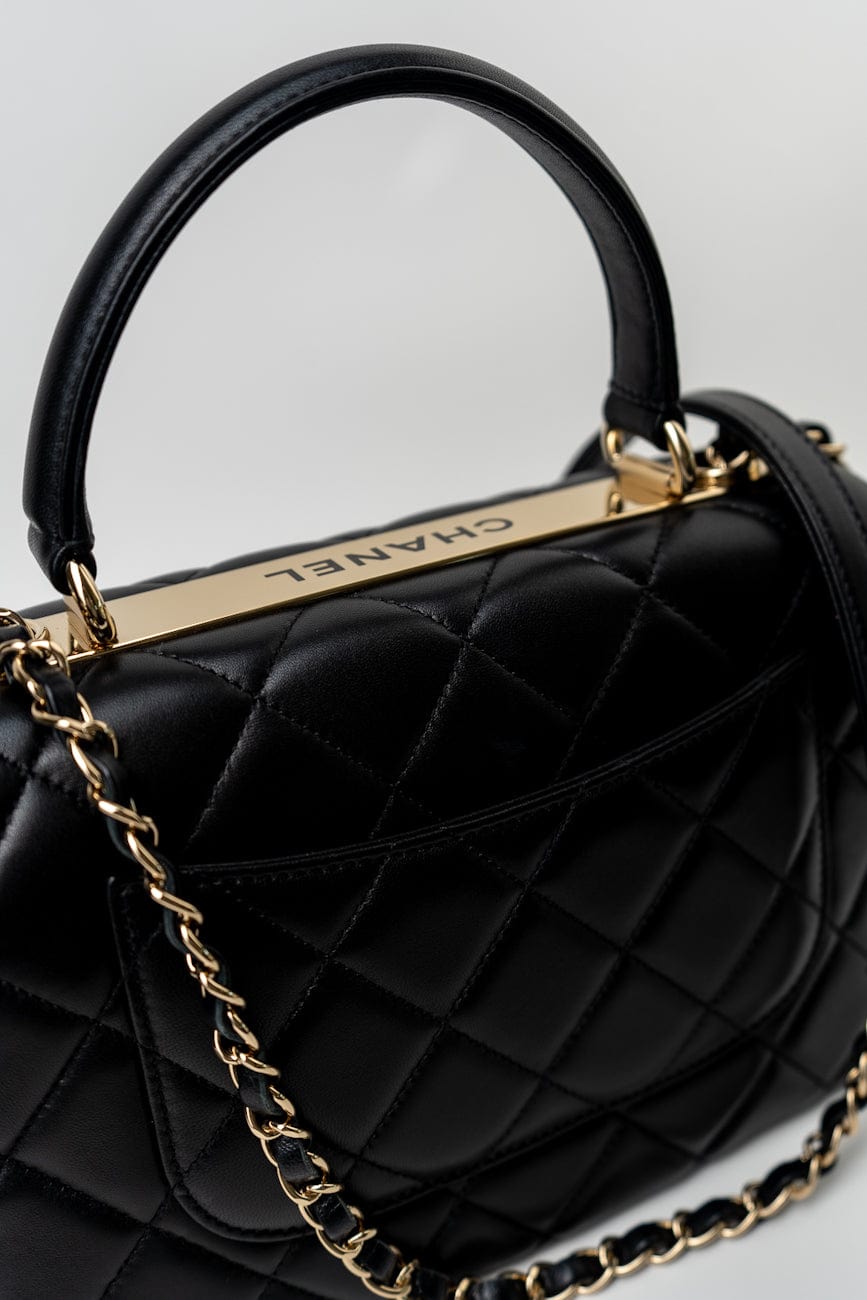 Trendy CC Black Lambskin Black Lambskin Quilted Small Light Gold Hardware