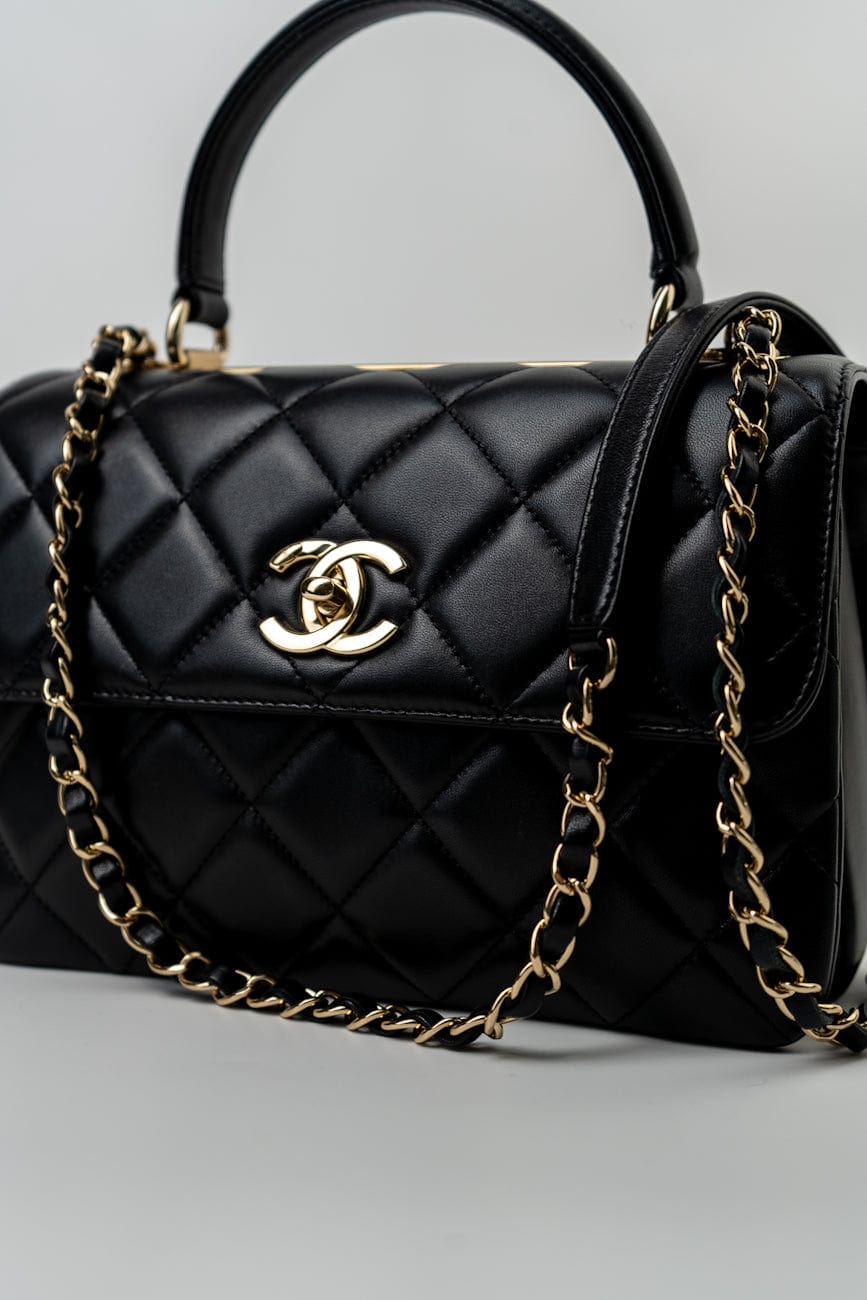 Trendy CC Black Lambskin Black Lambskin Quilted Small Light Gold Hardware