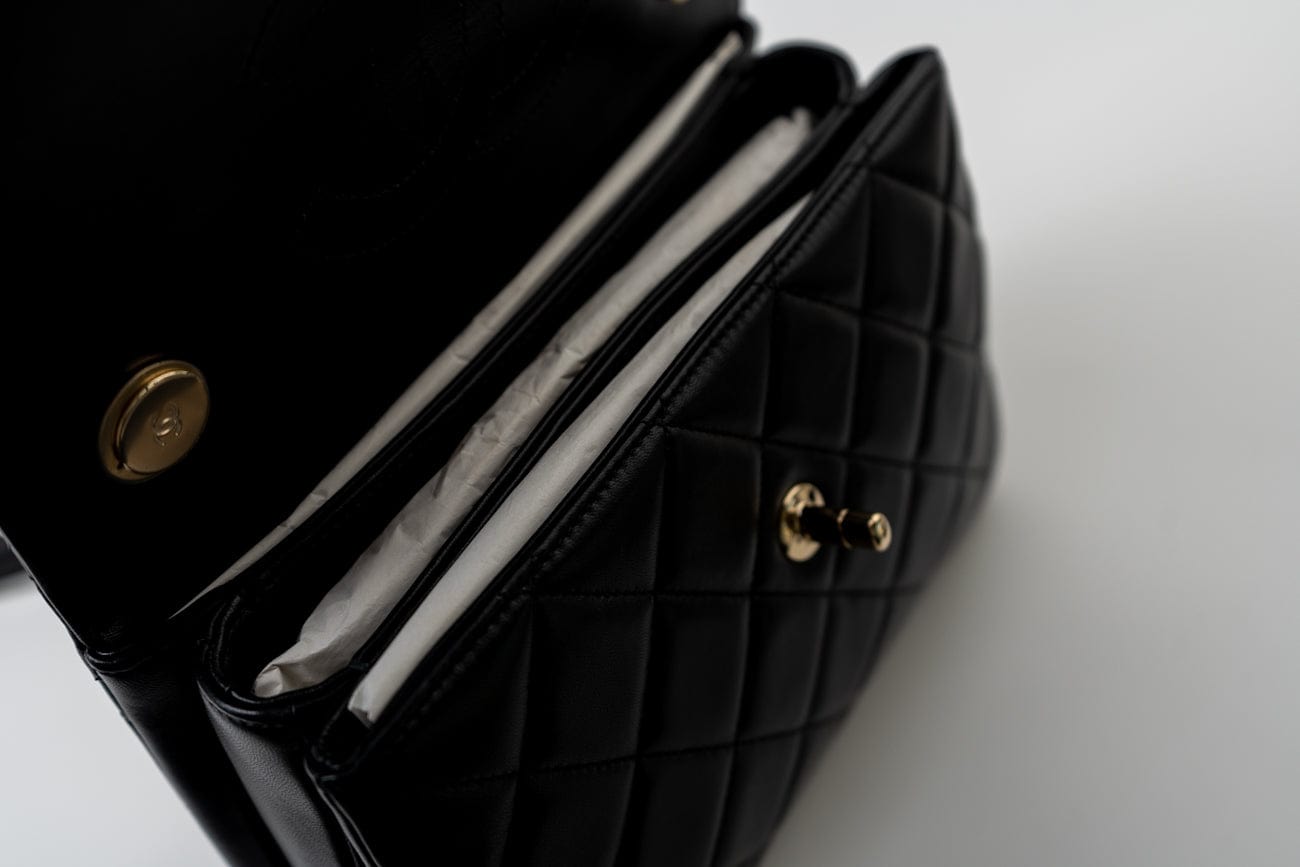 Trendy CC Black Lambskin Black Lambskin Quilted Small Light Gold Hardware