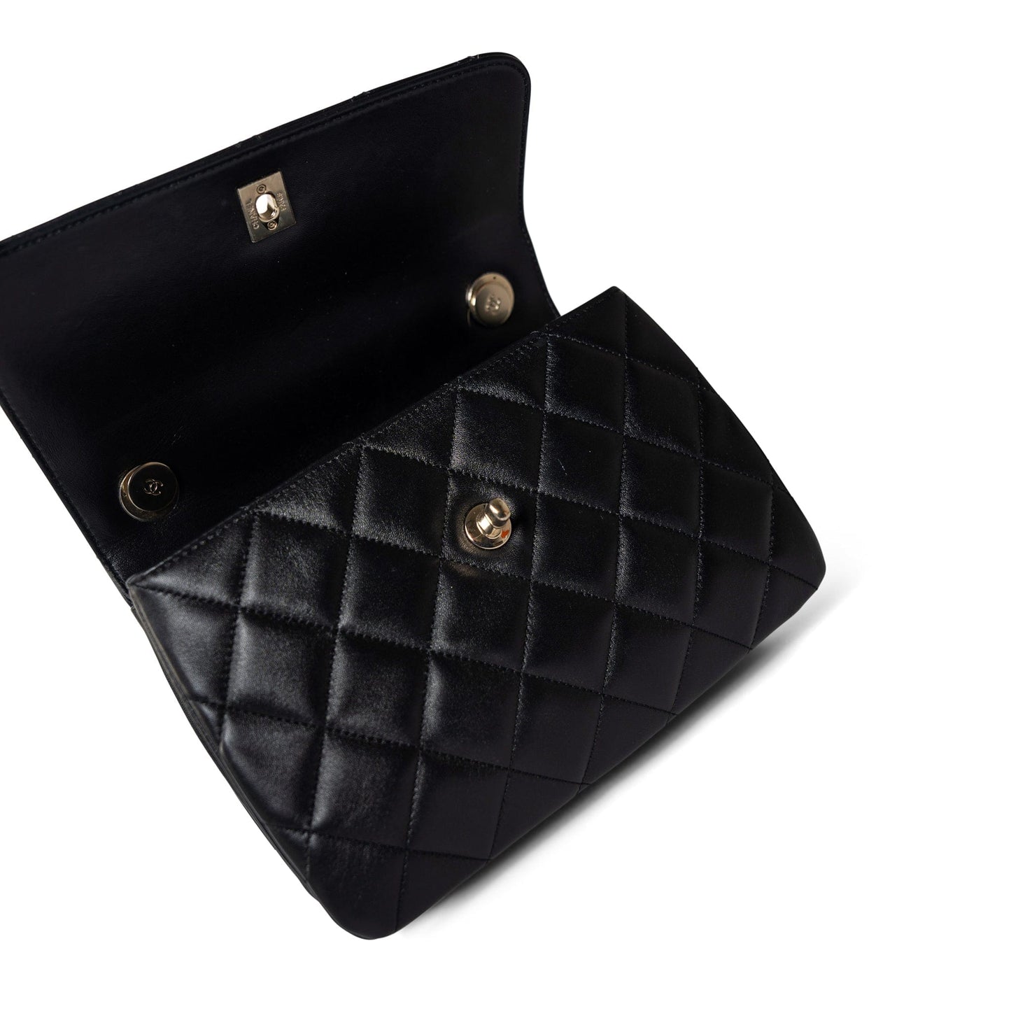 Trendy CC Black Lambskin Quilted Small Light Gold Hardware