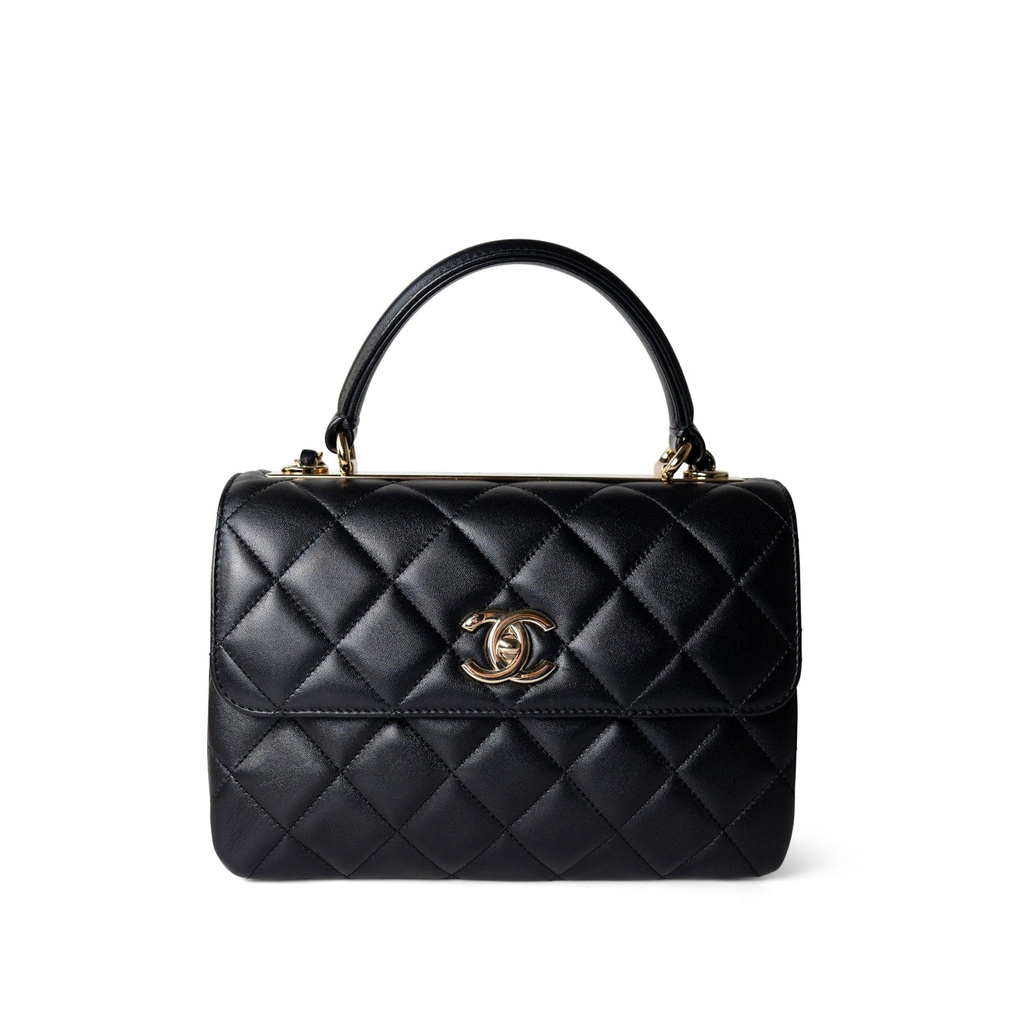 Trendy CC Black Lambskin Quilted Small Light Gold Hardware