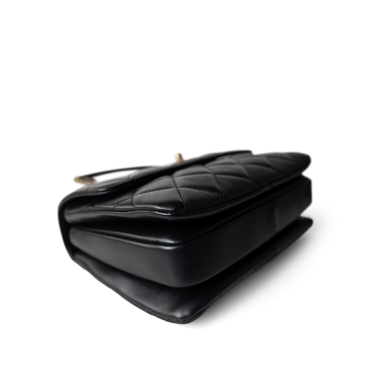 Trendy CC Black Lambskin Quilted Small Light Gold Hardware