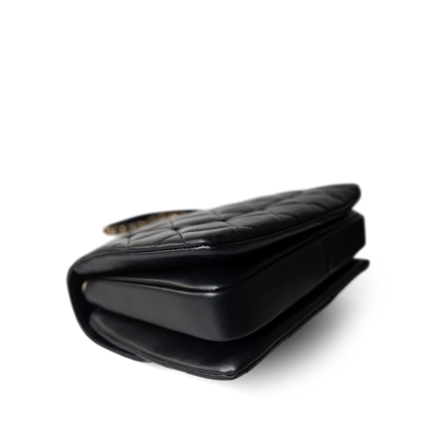 Trendy CC Black Lambskin Quilted Small Light Gold Hardware