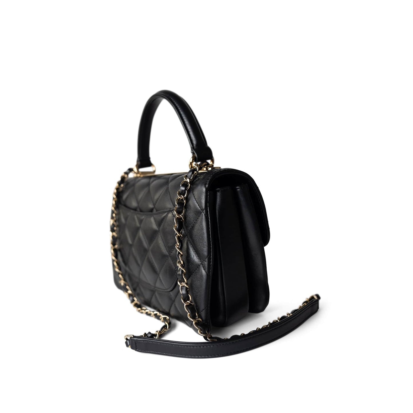 Trendy CC Black Lambskin Quilted Small Light Gold Hardware