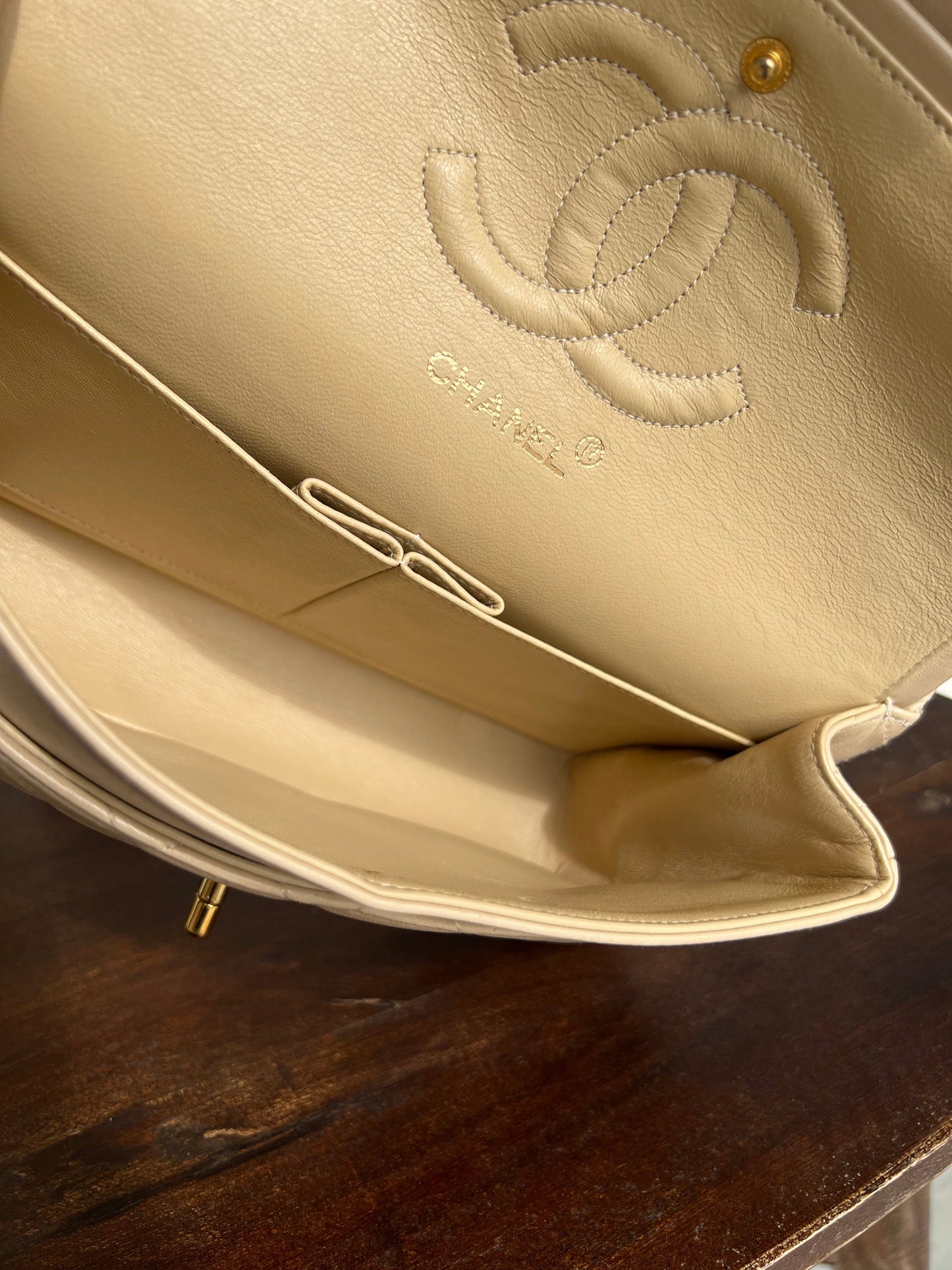 Vintage Beige Lambskin Quilted a classic Double Flap GHW