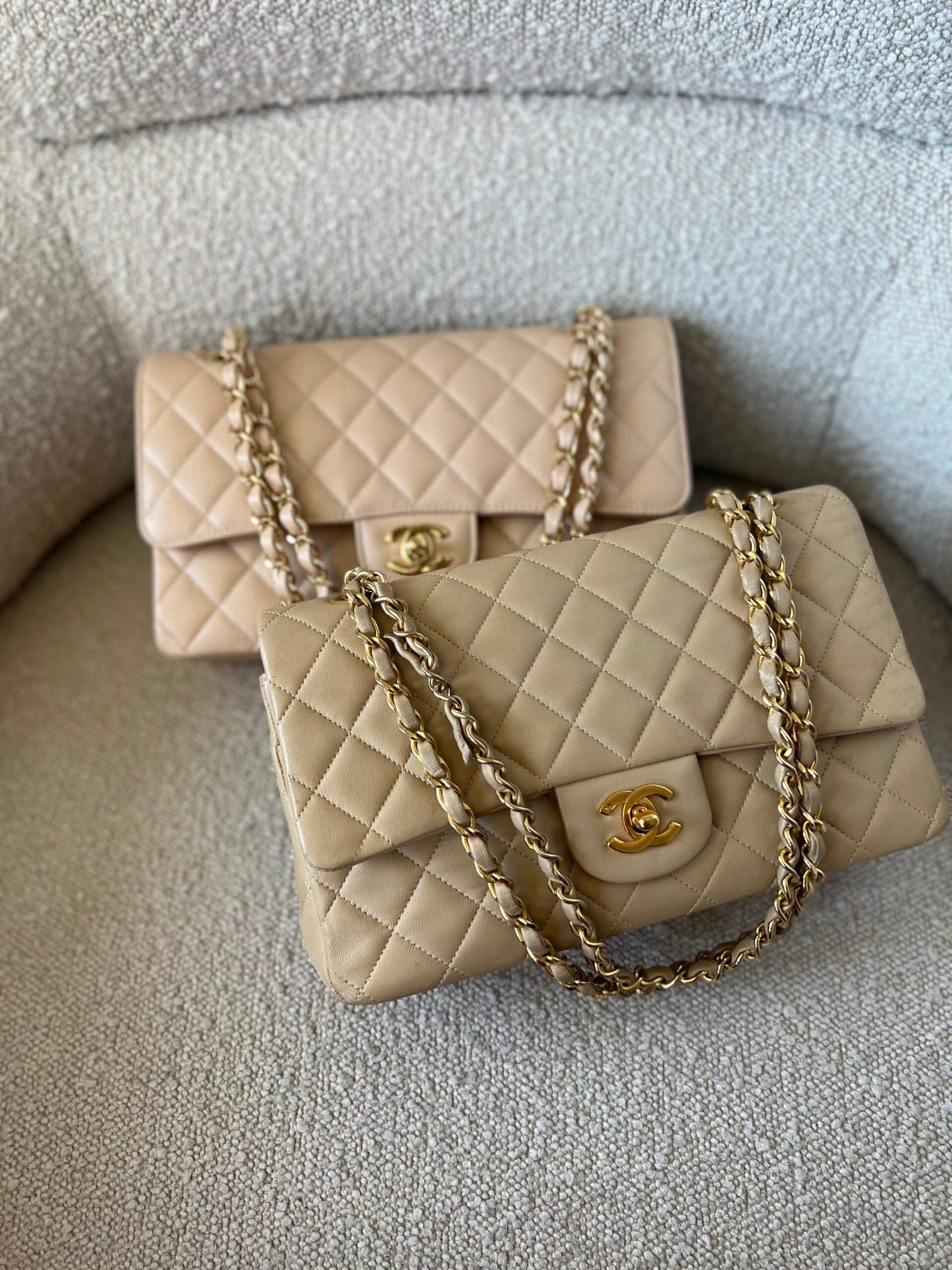 Vintage Beige Lambskin Quilted Classic Flap Medium GHW