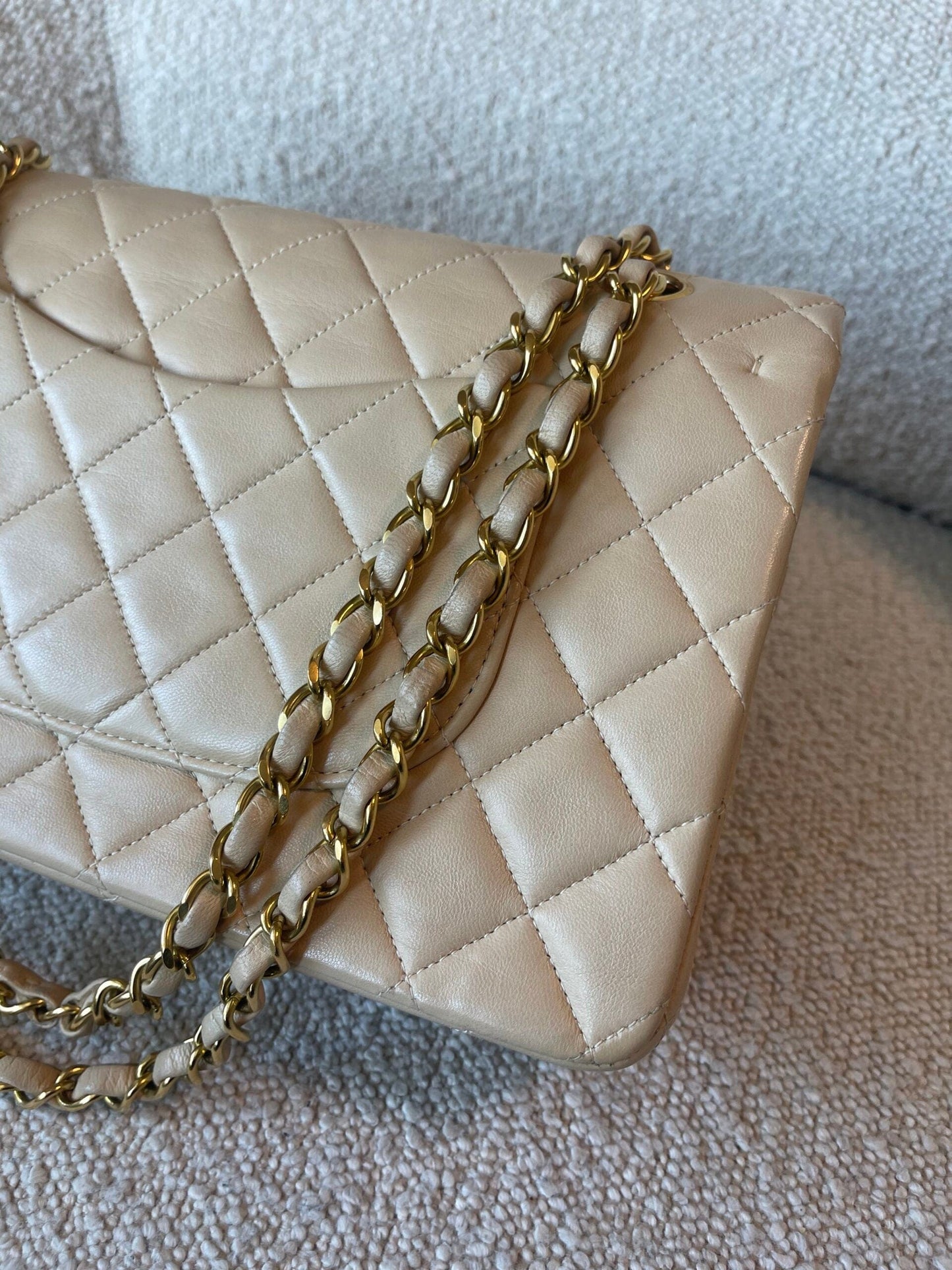 Vintage Beige Lambskin Quilted Classic Flap Medium Gold Hardware
