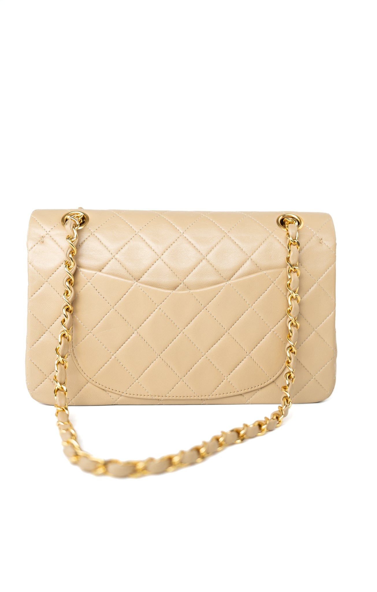 Vintage Beige Lambskin Quilted Classic Flap Small Gold Hardware
