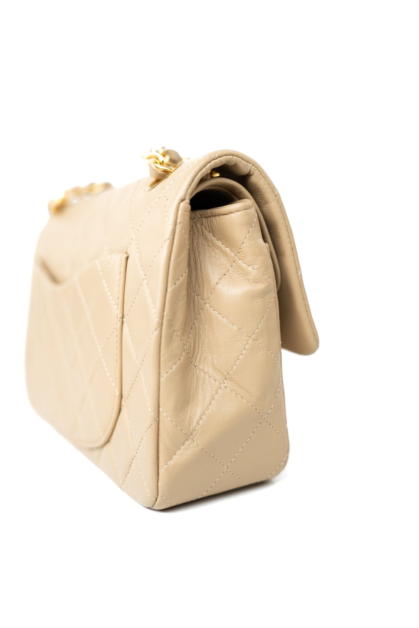 Vintage Beige Lambskin Quilted Classic Flap Small Gold Hardware