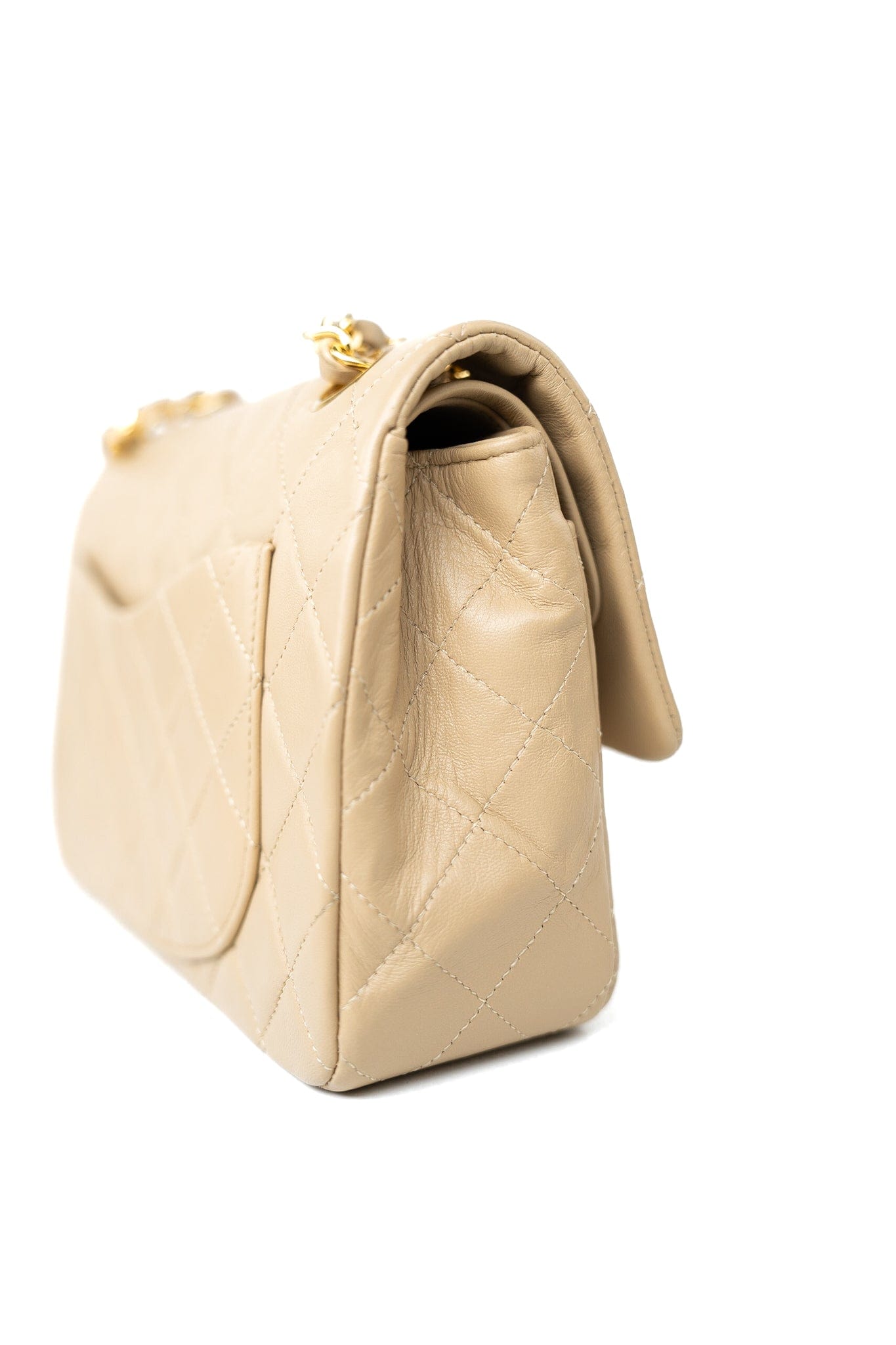 Vintage Beige Lambskin Quilted Classic Flap Small Gold Hardware