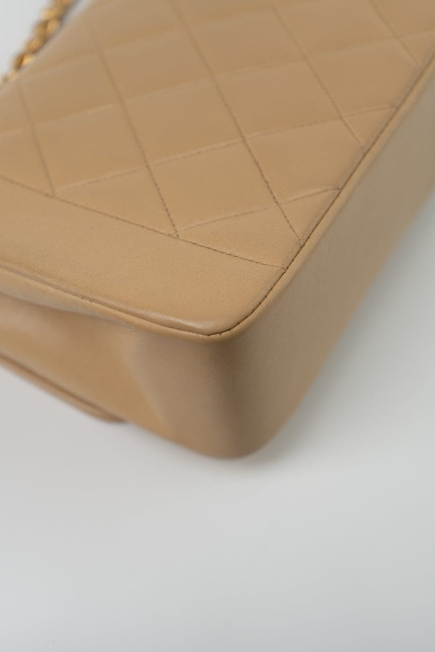 Vintage Beige Lambskin Quilted Diana Single Flap Small with Gold Hardware