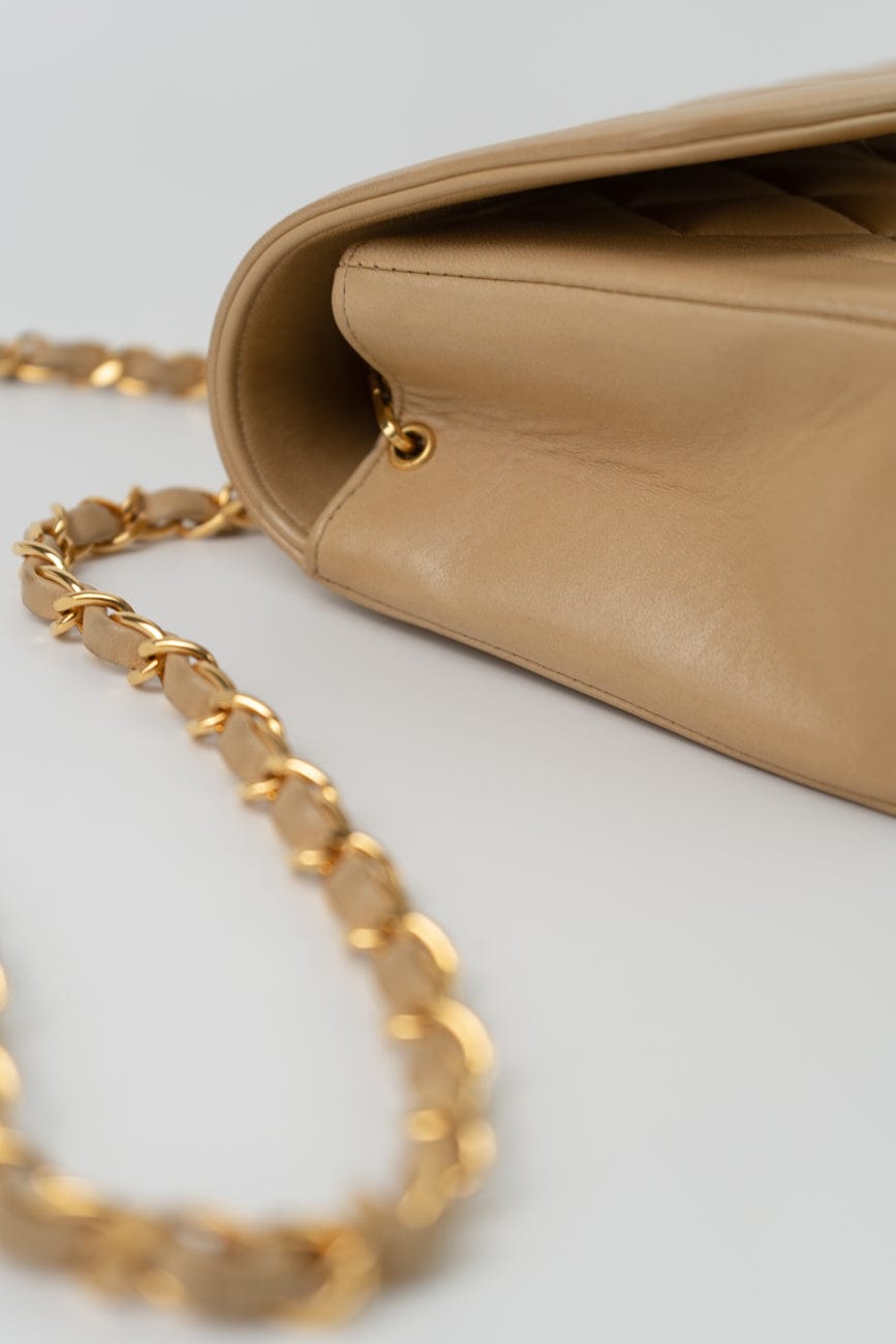 Vintage Beige Lambskin Quilted Diana Single Flap Small with Gold Hardware