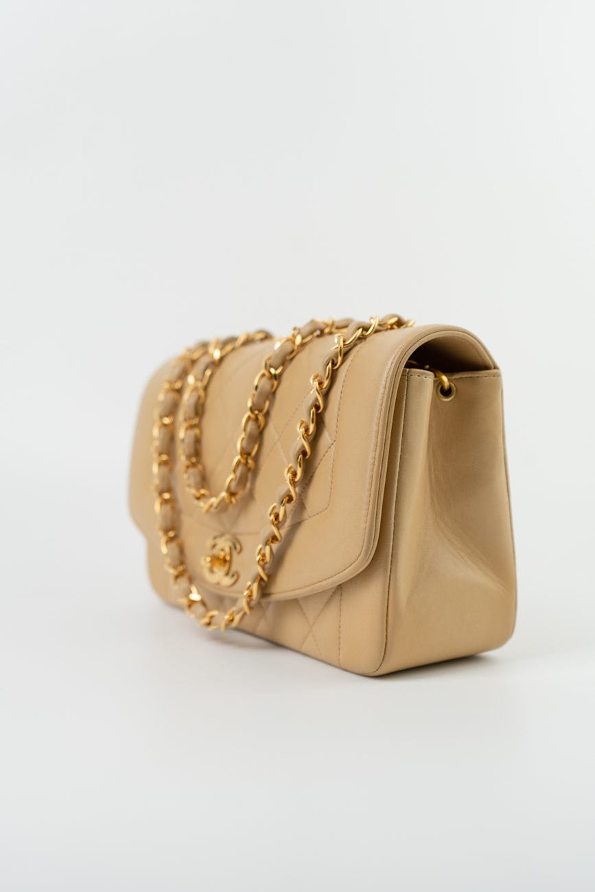 Vintage Beige Lambskin Quilted Diana Single Flap Small with Gold Hardware