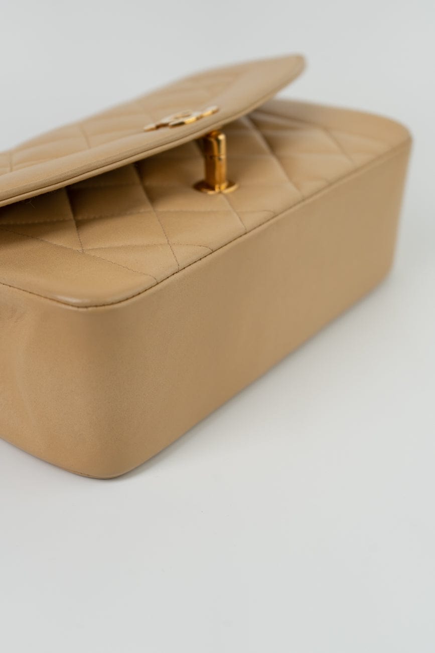 Vintage Beige Lambskin Quilted Diana Single Flap Small with Gold Hardware
