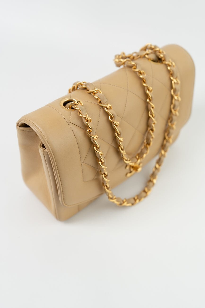 Vintage Beige Lambskin Quilted Diana Single Flap Small with Gold Hardware