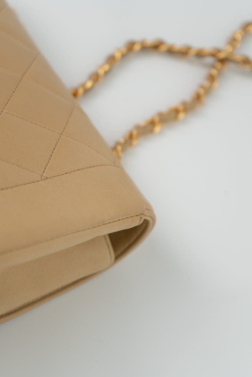 Vintage Beige Lambskin Quilted Diana Single Flap Small with Gold Hardware