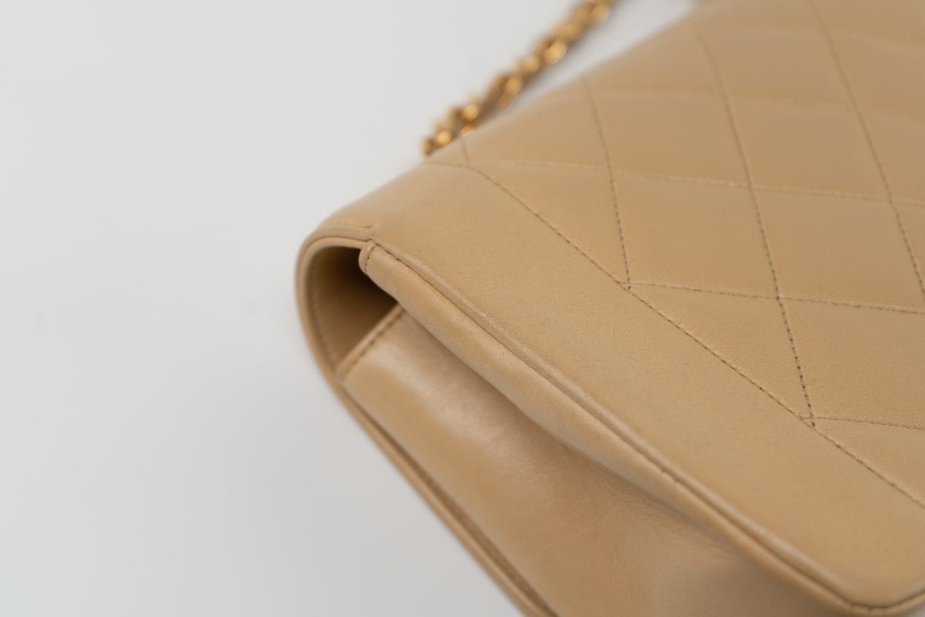 Vintage Beige Lambskin Quilted Diana Single Flap Small with Gold Hardware