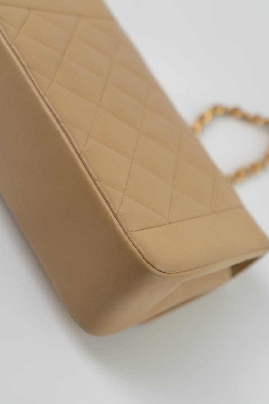 Vintage Beige Lambskin Quilted Diana Single Flap Small with Gold Hardware