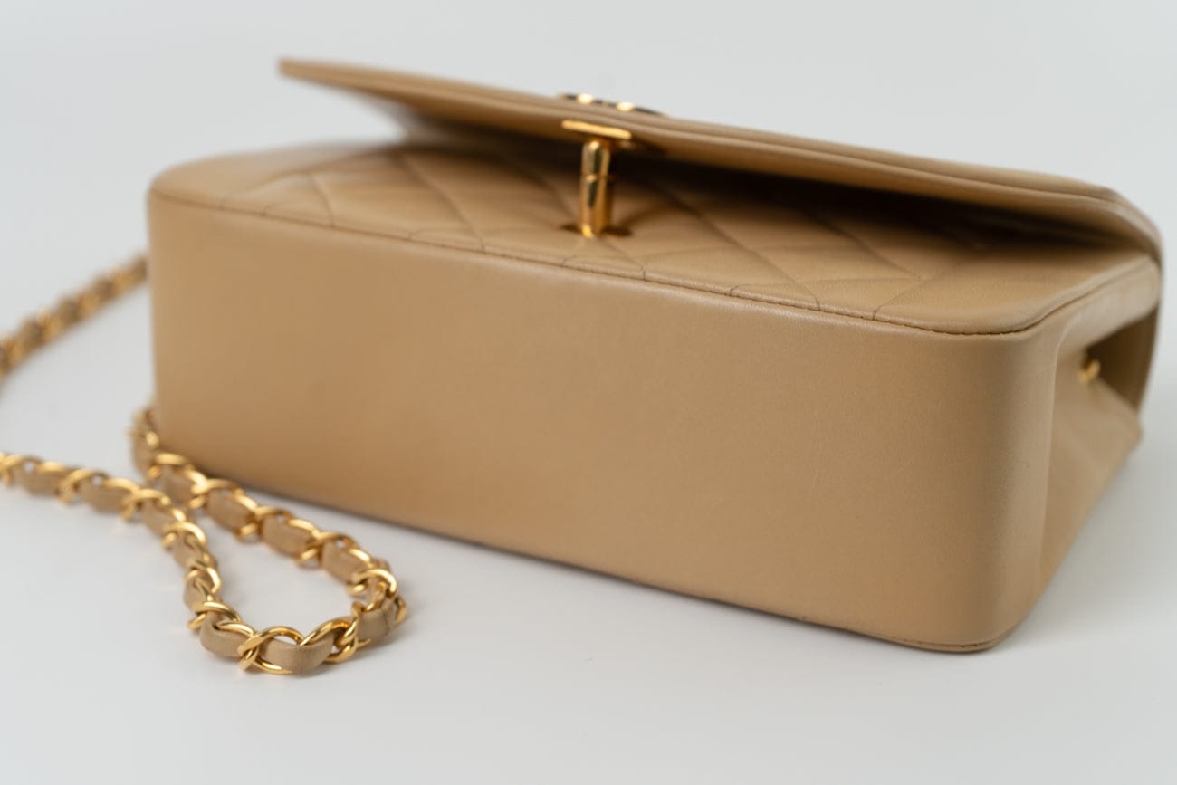 Vintage Beige Lambskin Quilted Diana Single Flap Small with Gold Hardware