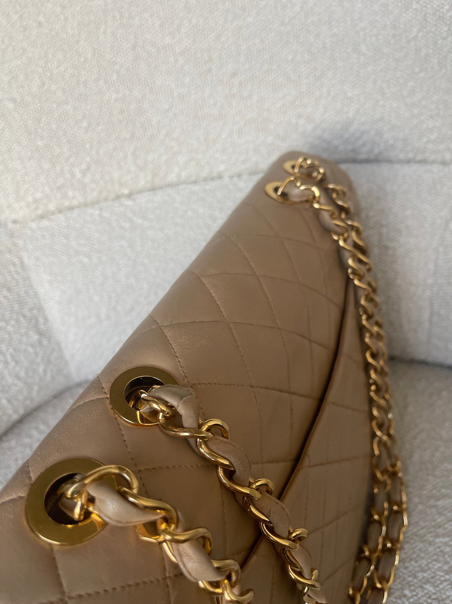 Vintage Beige Lambskin Quilted Jumbo XL Single Flap GHW