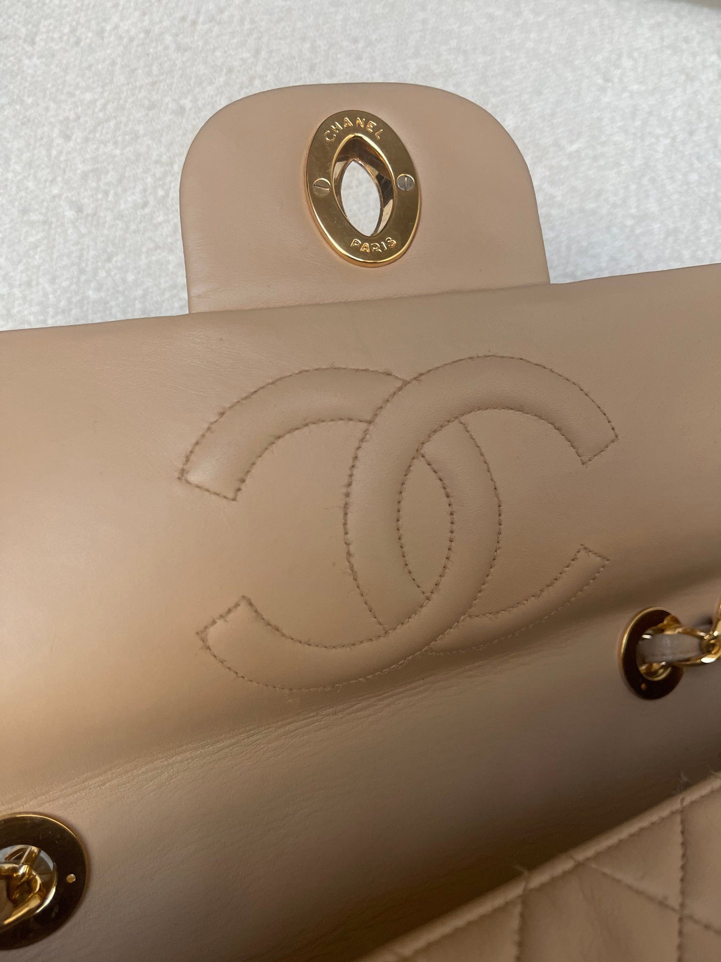 Vintage Beige Lambskin Quilted Jumbo XL Single Flap GHW