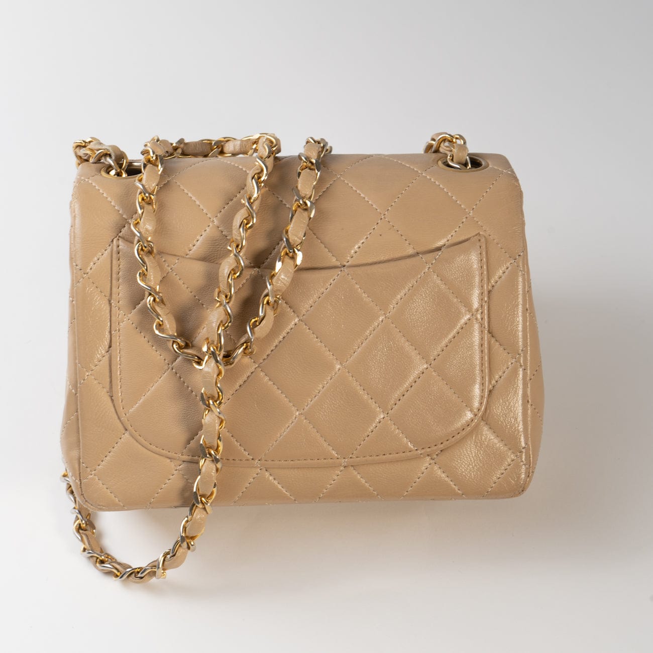 Vintage Beige Mini Square Lambskin Quilted GHW