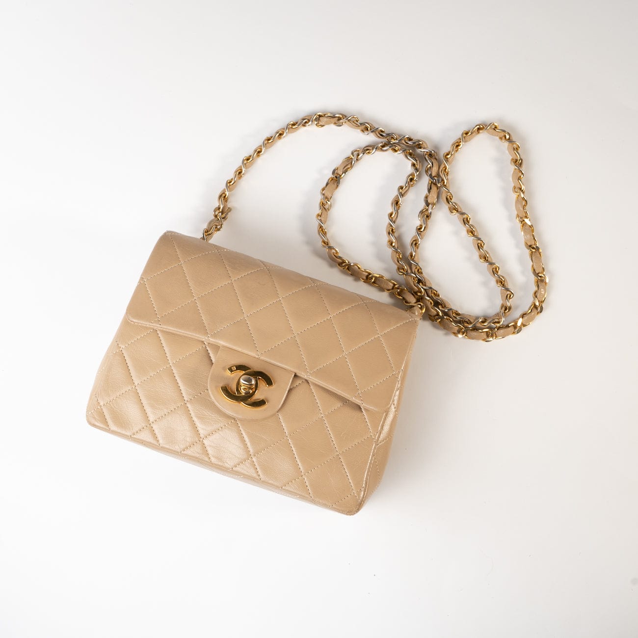 Vintage Beige Mini Square Lambskin Quilted GHW