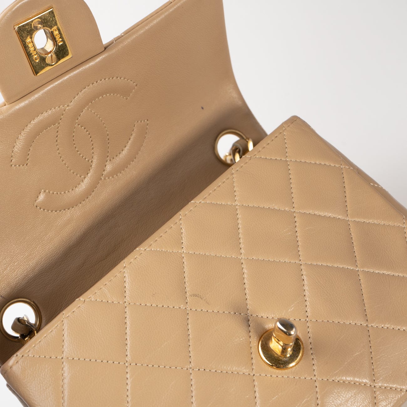 Vintage Beige Mini Square Lambskin Quilted GHW