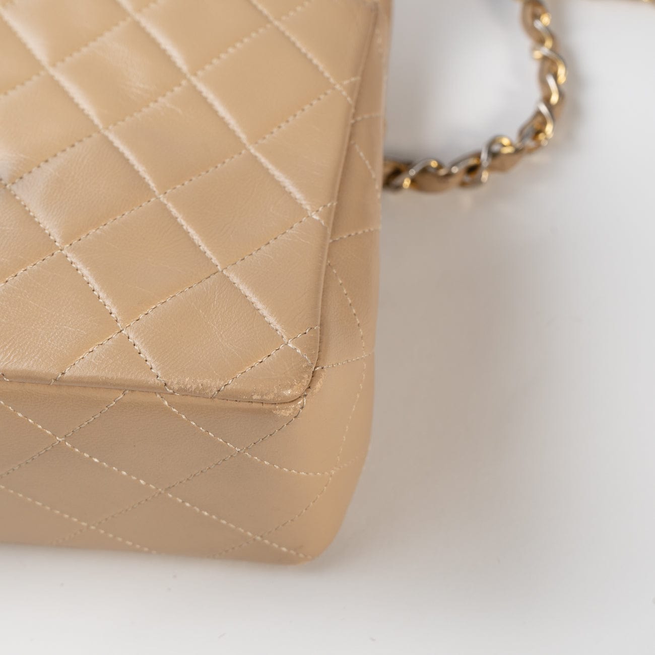 Vintage Beige Mini Square Lambskin Quilted GHW