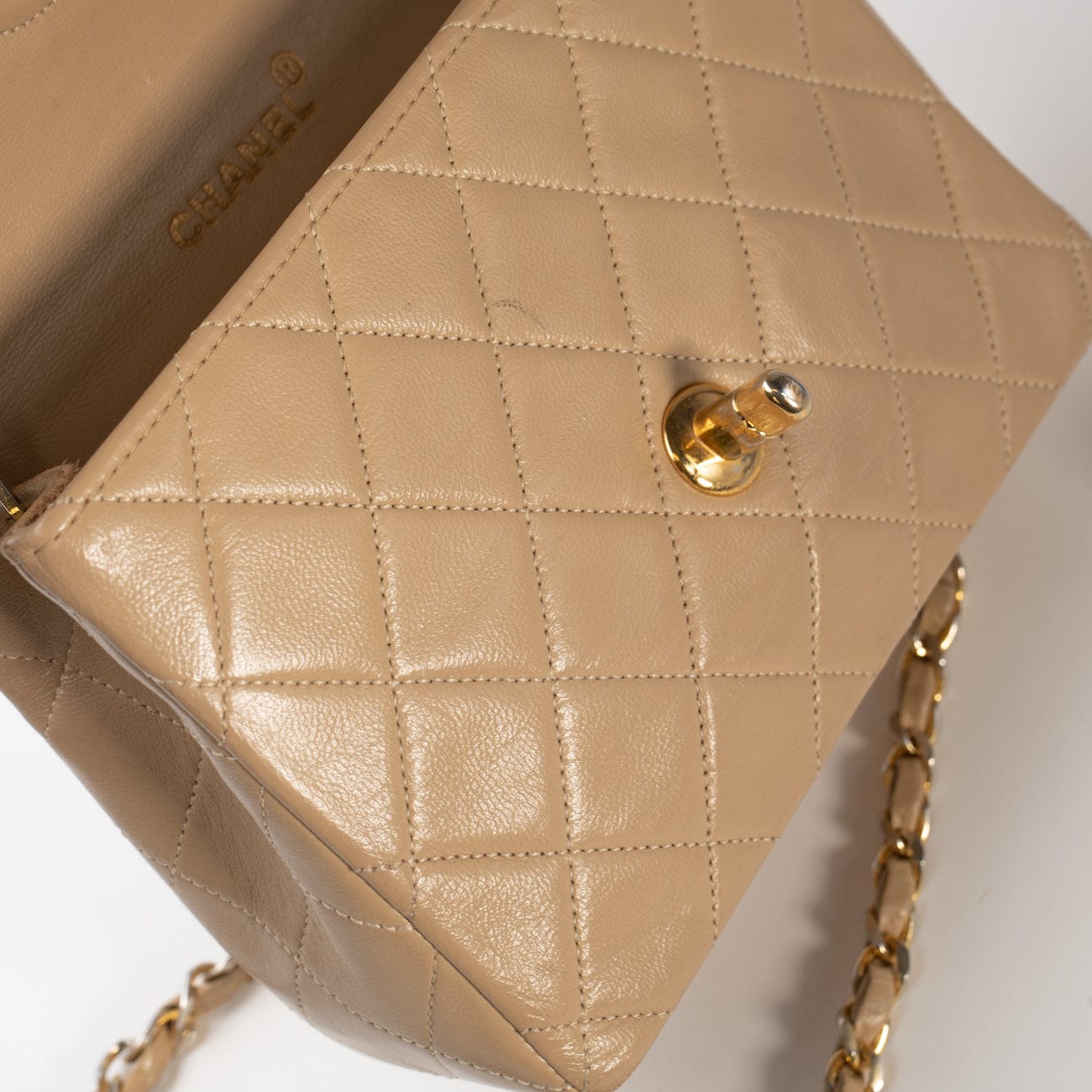 Vintage Beige Mini Square Lambskin Quilted GHW