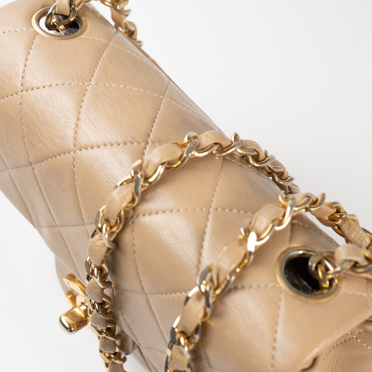 Vintage Beige Mini Square Lambskin Quilted GHW