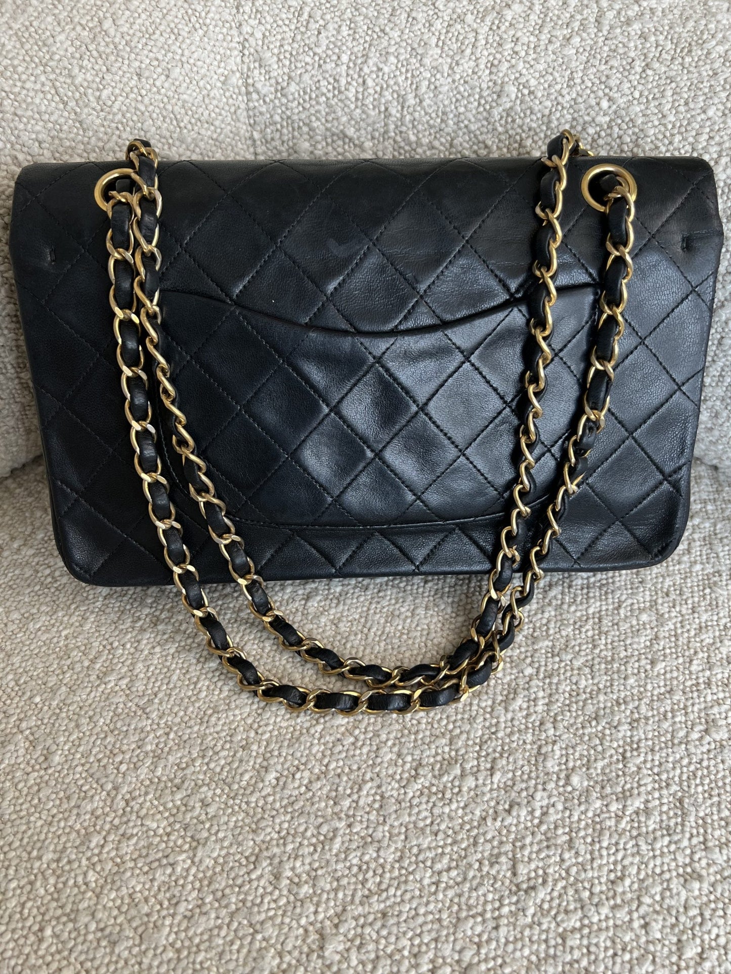 Vintage Black Lambskin Quilted Classic Flap Medium GHW