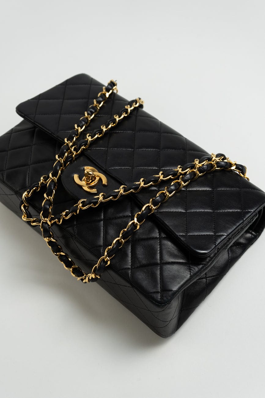 Vintage Black Lambskin Quilted Classic Flap Medium GHW