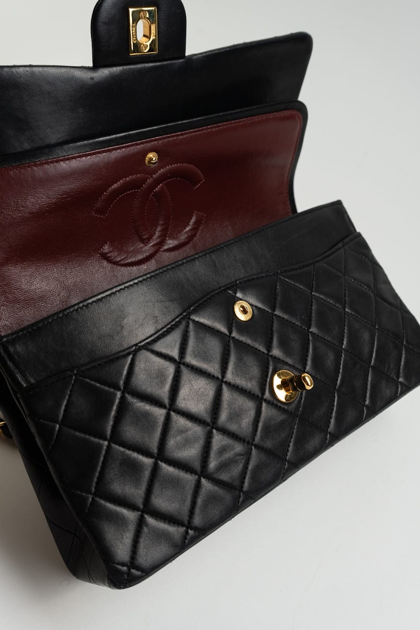 Vintage Black Lambskin Quilted Classic Flap Medium GHW