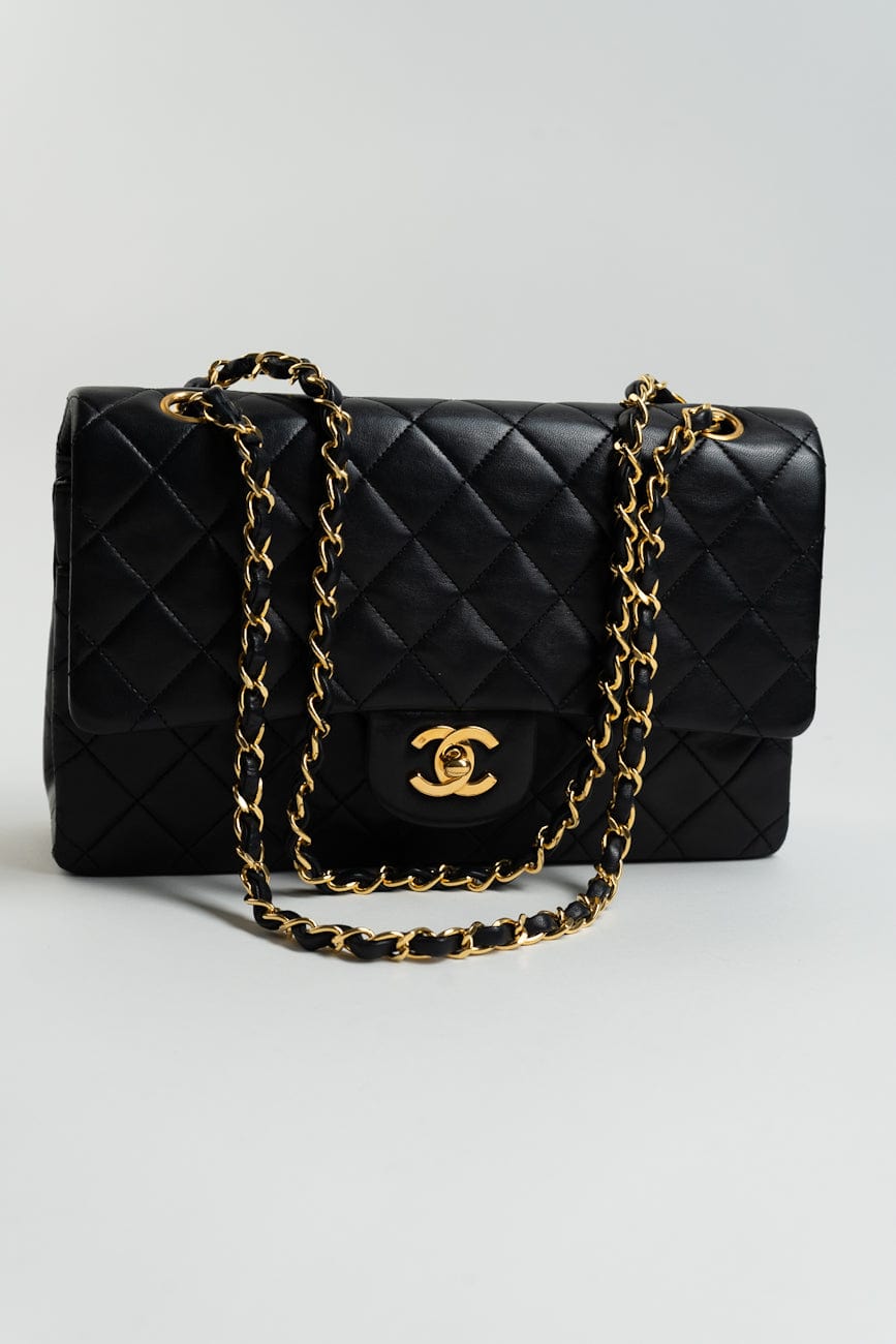 Vintage Black Lambskin Quilted Classic Flap Medium GHW