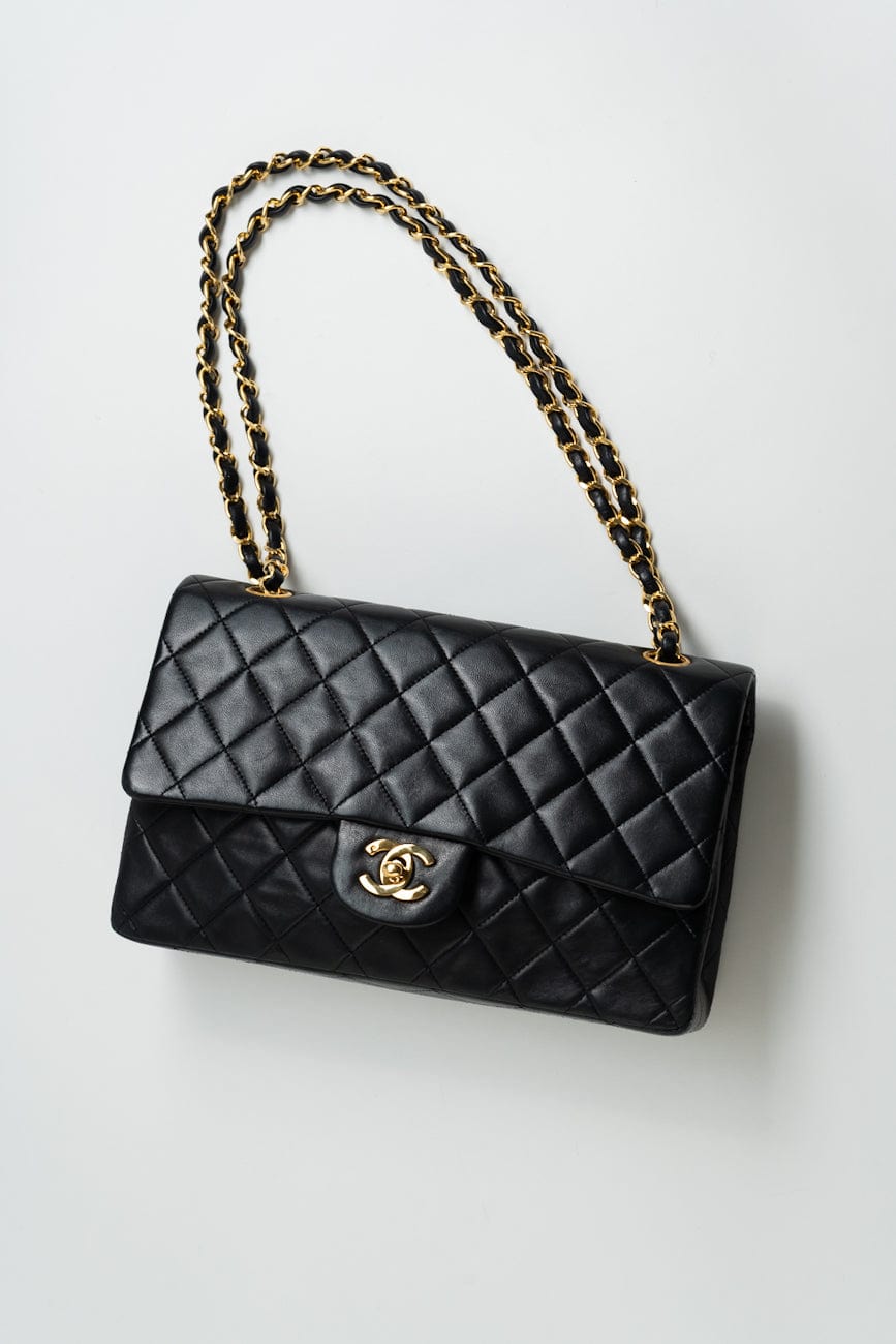 Vintage Black Lambskin Quilted Classic Flap Medium GHW