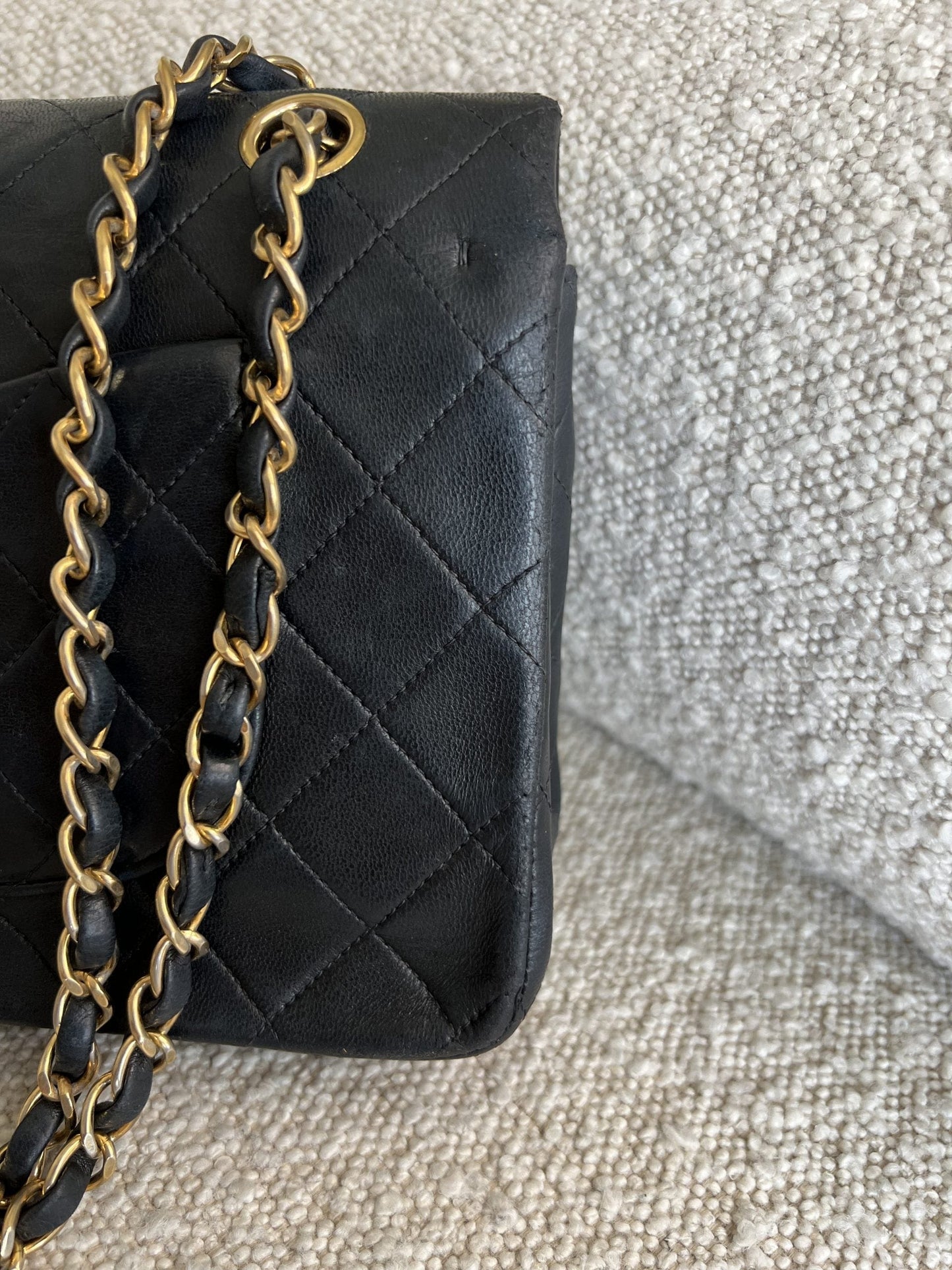 Vintage Black Lambskin Quilted Classic Flap Medium GHW