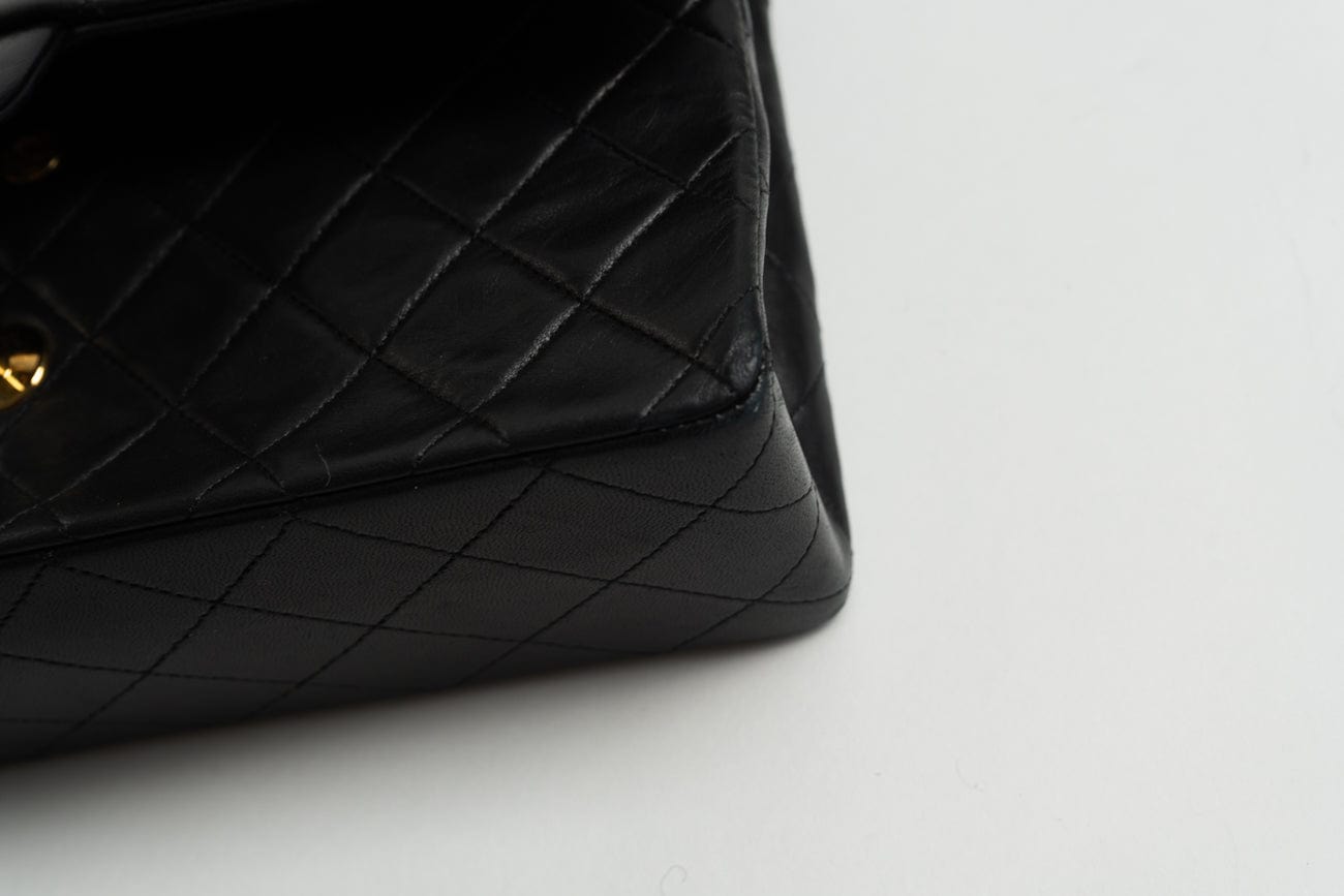 Vintage Black Lambskin Quilted Classic Flap Medium GHW