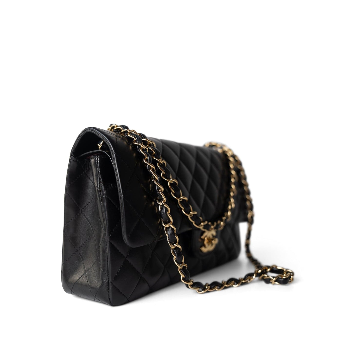 Vintage Black Lambskin Quilted Classic Flap Medium Gold Hardware