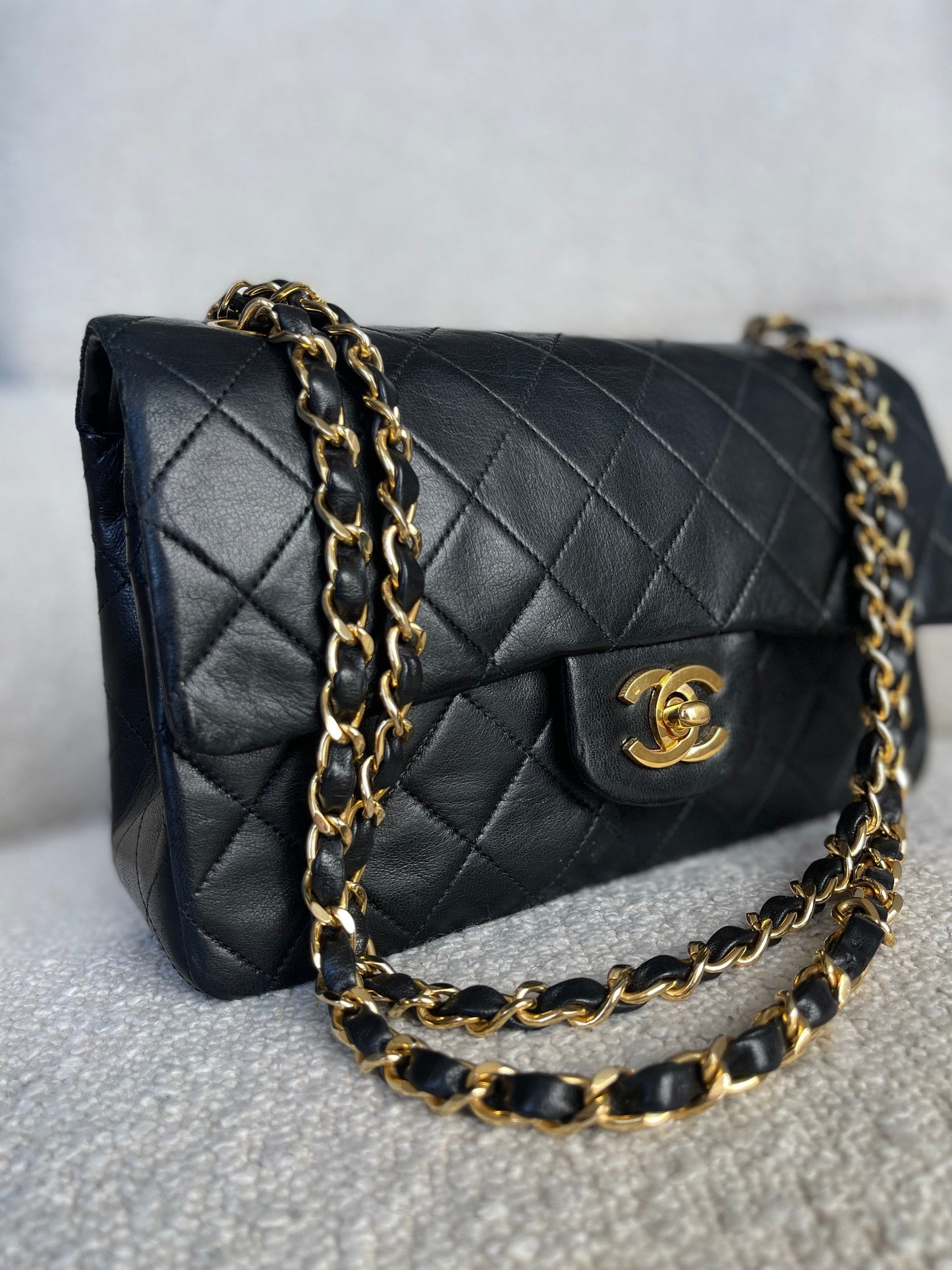 Vintage Black Lambskin Quilted Classic Flap Small GHW