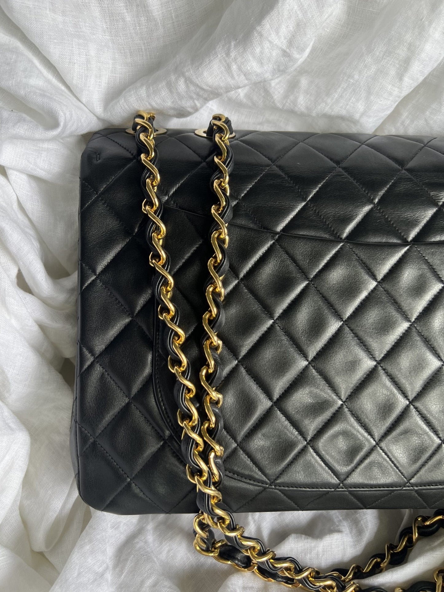 Vintage Black Lambskin Quilted Jumbo XL Single Flap -