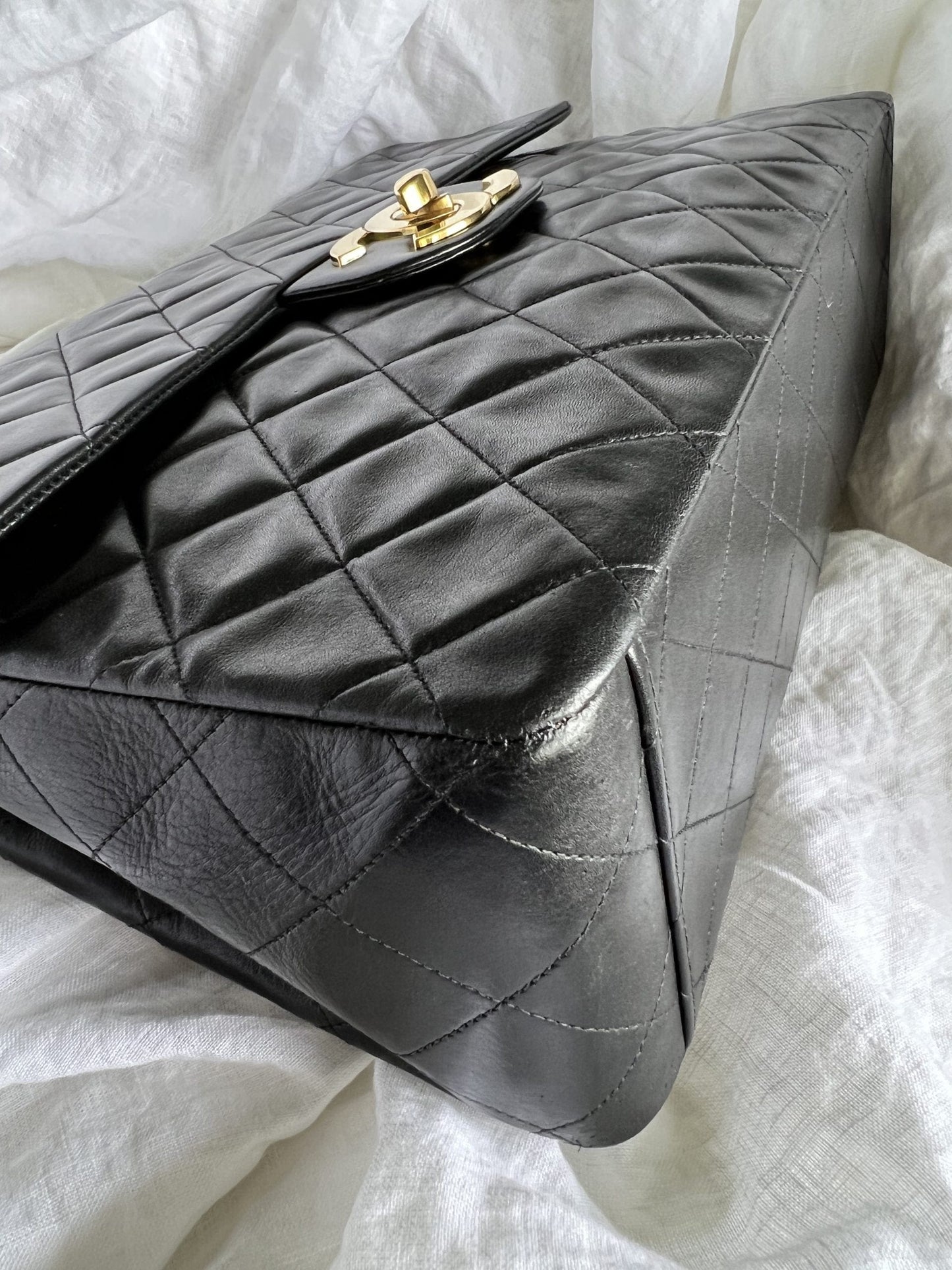 Vintage Black Lambskin Quilted Jumbo XL Single Flap -