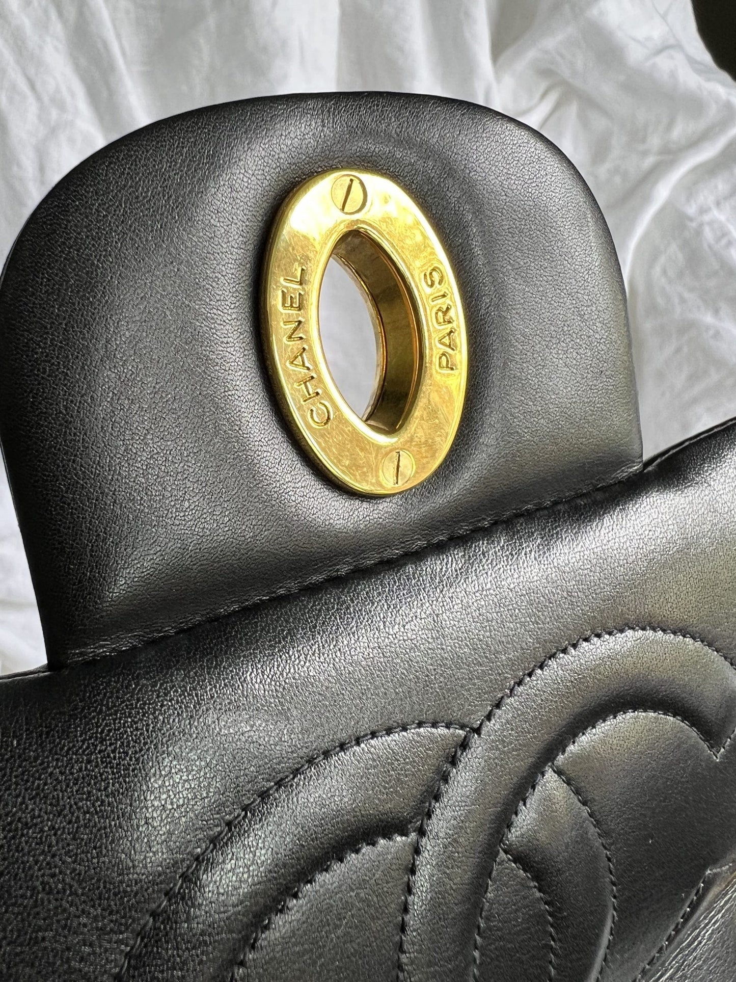 Vintage Black Lambskin Quilted Jumbo XL Single Flap