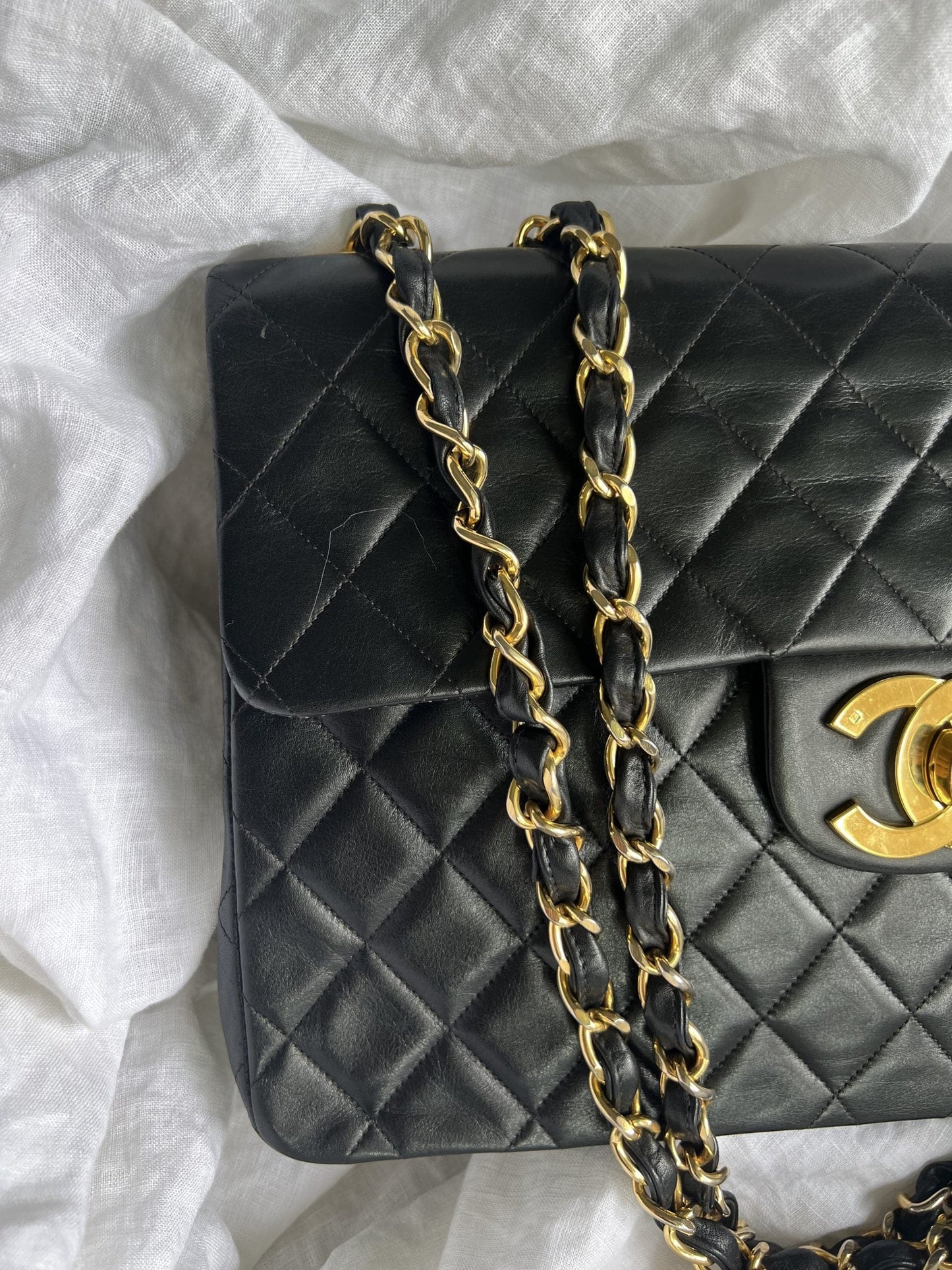 Vintage Black Lambskin Quilted Jumbo XL Single Flap